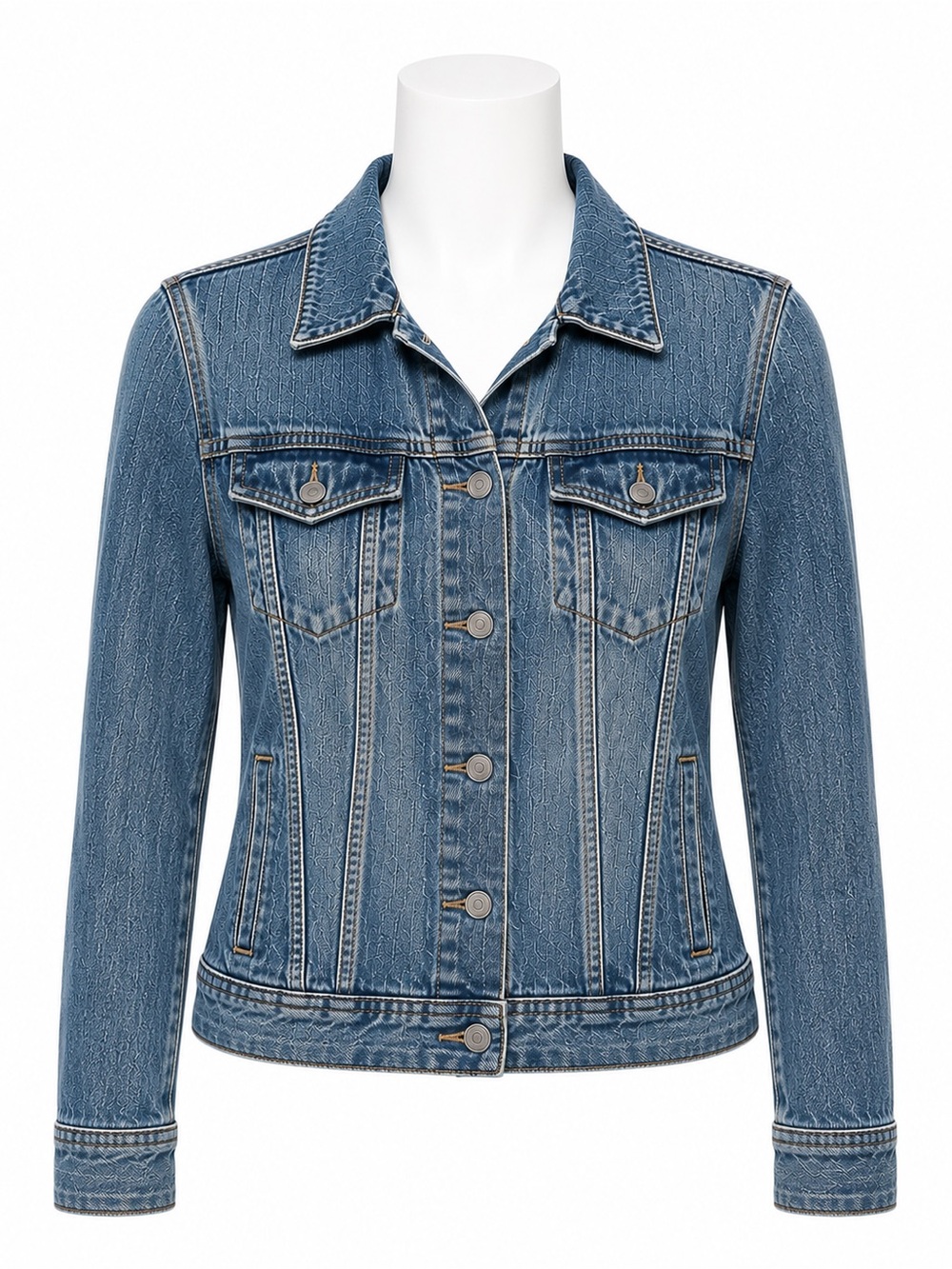Size L Sunday Best Women’s Fitted Denim‎ Trucker Jacket Light Wash Blue Cotton